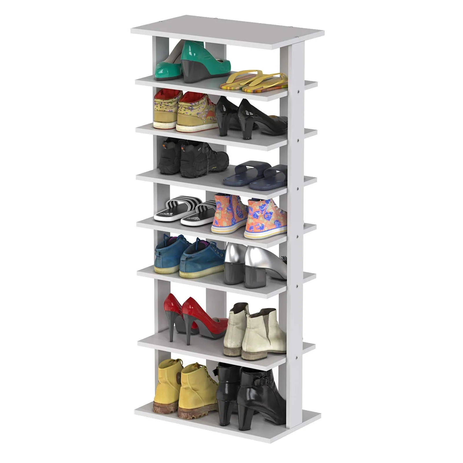 Tangkula 7 Tiers Vertical Shoe Rack, Entryway Slim Wooden Shoes Racks