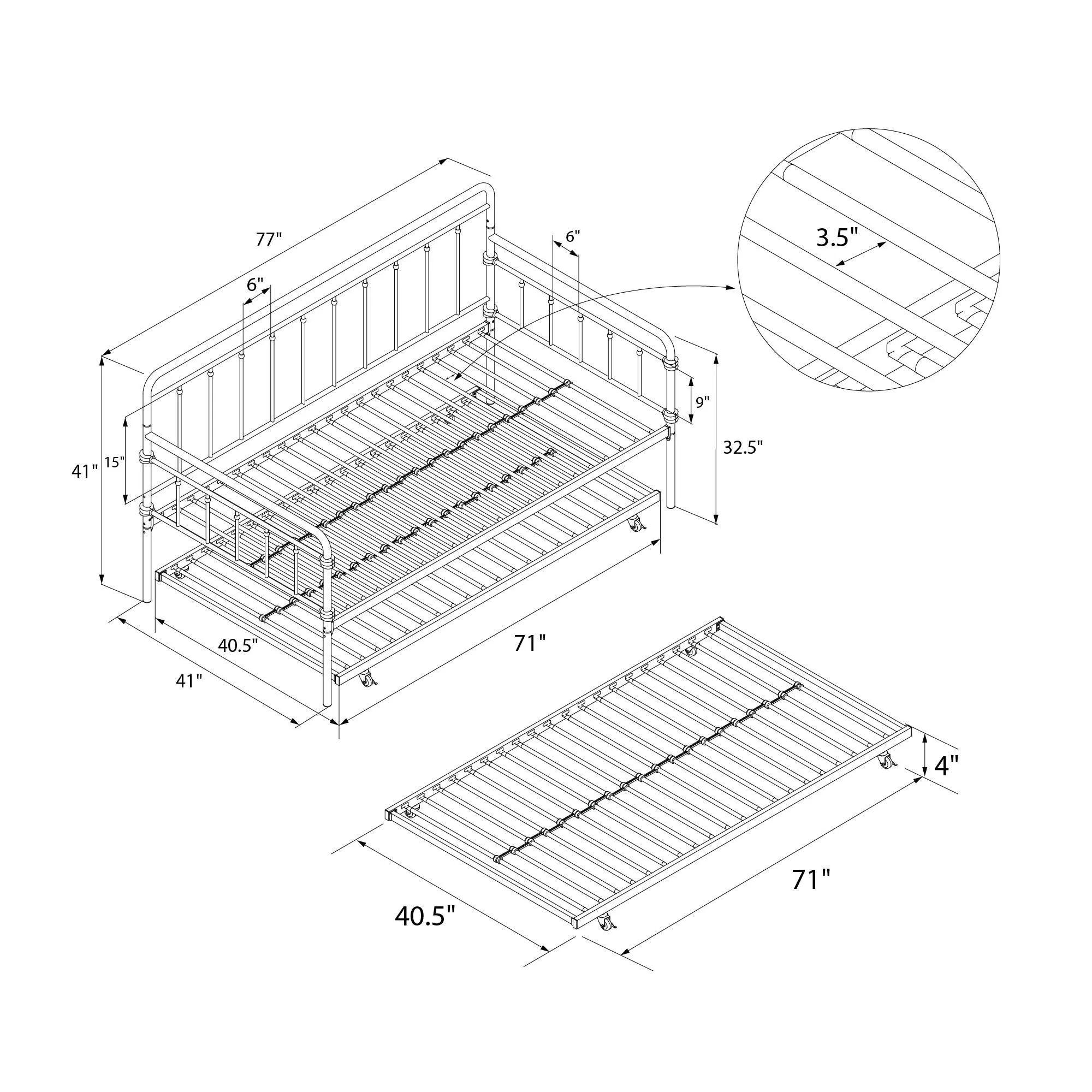 Wallace Metal Daybed with Trundle