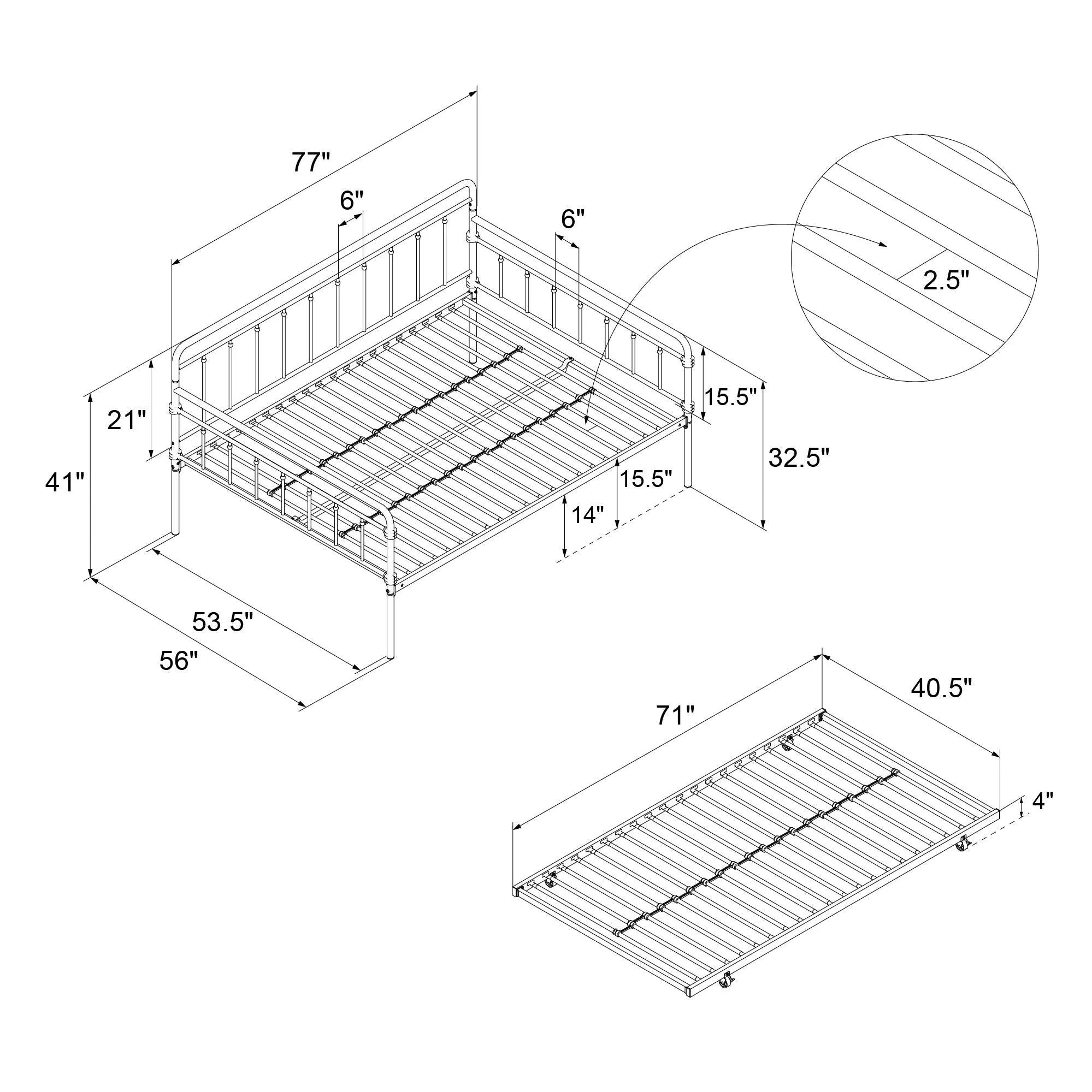 Wallace Metal Daybed with Trundle