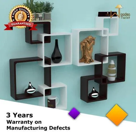 Wooden Twist Rafuf Wooden Intersecting Wall Shelves ( Set of 8 )