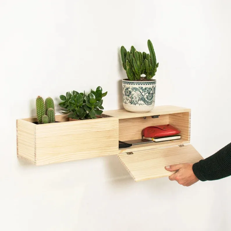 Wooden Wall Floating Modern Shelf/Wall Mounted Planter Shelf Storage ( With Complementary Coaster ) By Miza